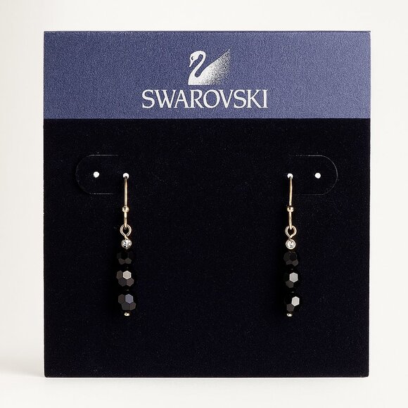Swarovski Black Crystal Dangle Sterling Silver Hardware Earrings - Picture 1 of 4